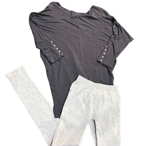 Nikibiki 2pc Rhinestone Lounge Set First Coffee then Talkie Knit Leggings Tunic - Picture 2 of 6